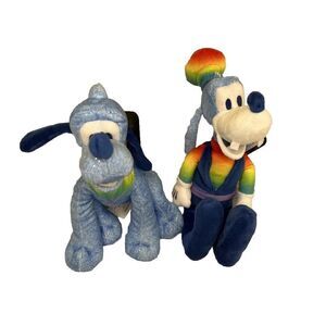 Disney Rainbow Pride Plush Pluto & Goofy Lot of 2 Bean Bag LGBTQ